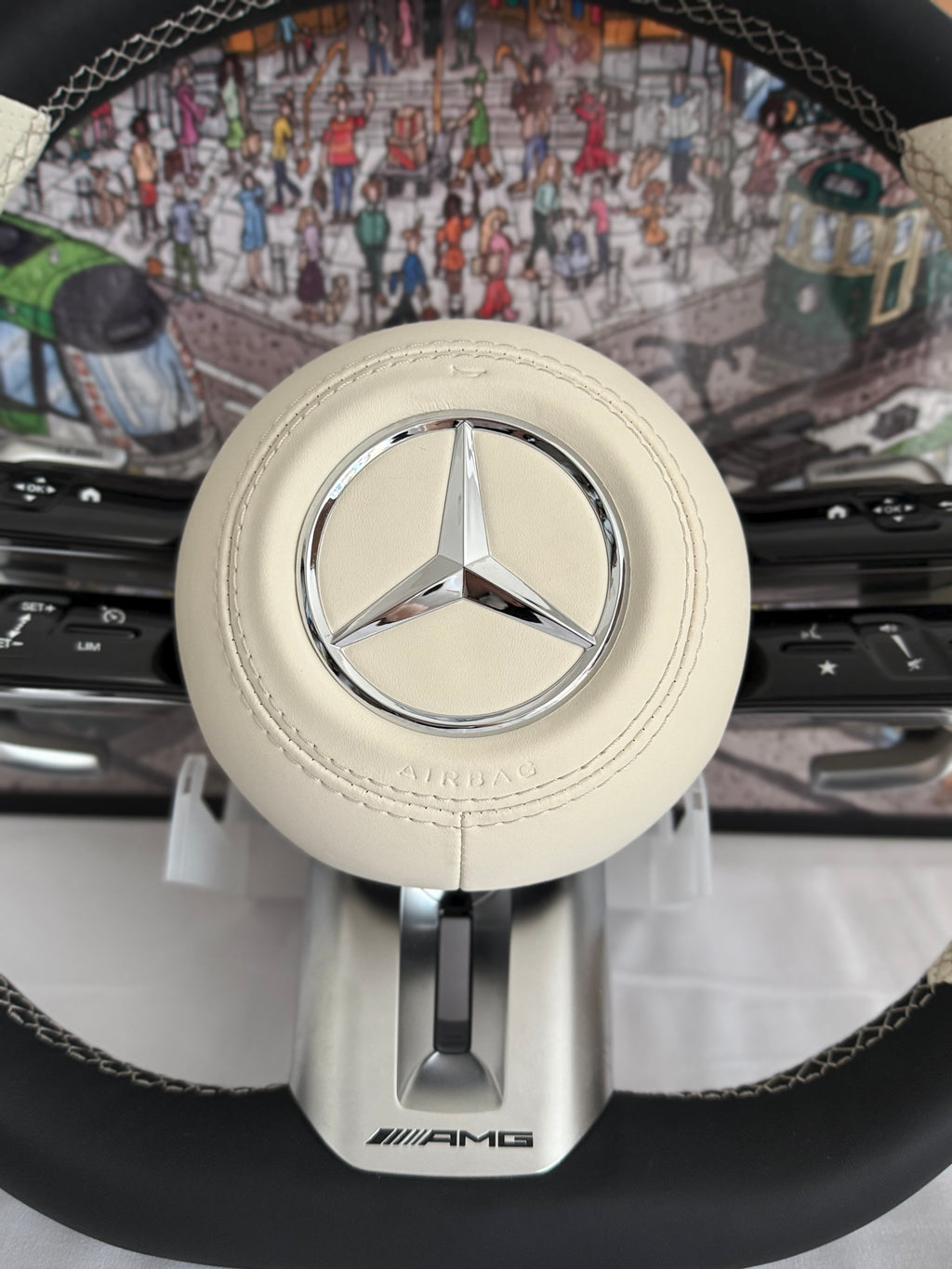 Mercedes Cream Leather Steering Wheel