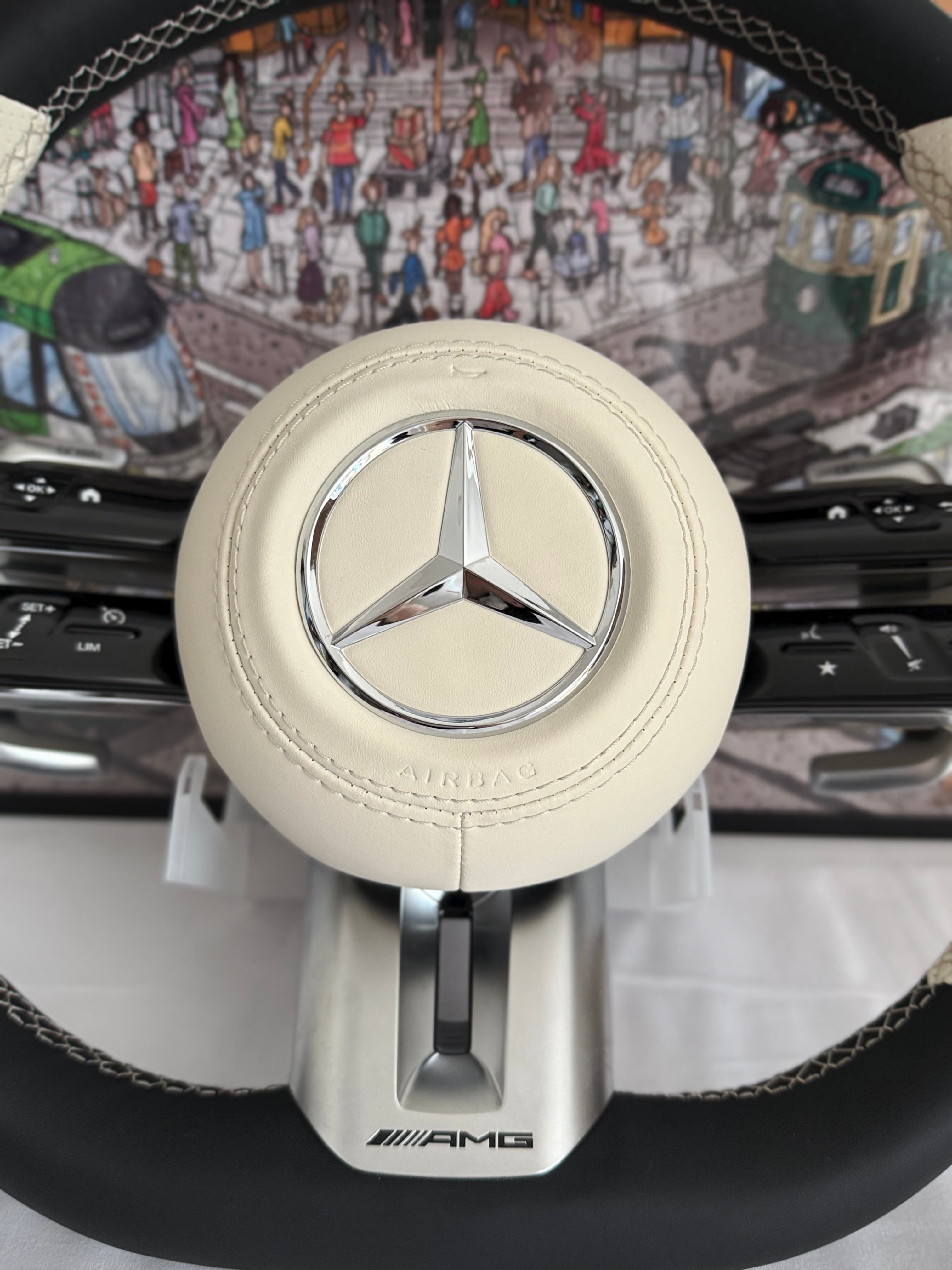 Mercedes Cream Leather Steering Wheel